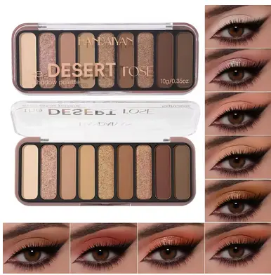 Desert Rose – Palette de fards à paupières 9 couleurs, pigment élevé, minéral mat, imperméable, longue durée, tons terreux naturels, maquillage